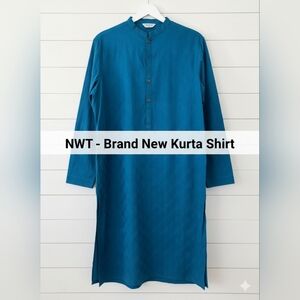 Men's Blue Embroidered Kurta Shirt - Eid - Pakistani - Indian